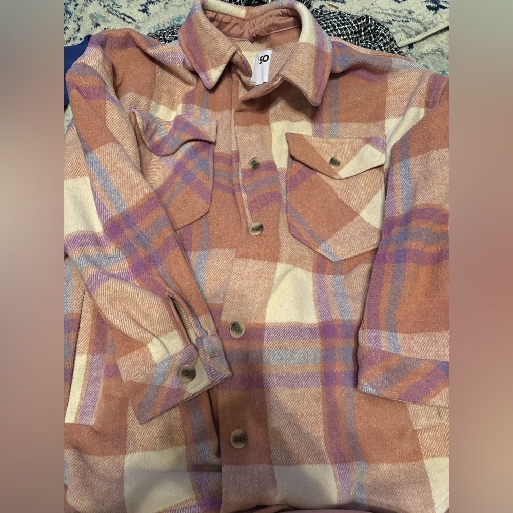 SO Plaid Shirt in Peach and Cream shacket